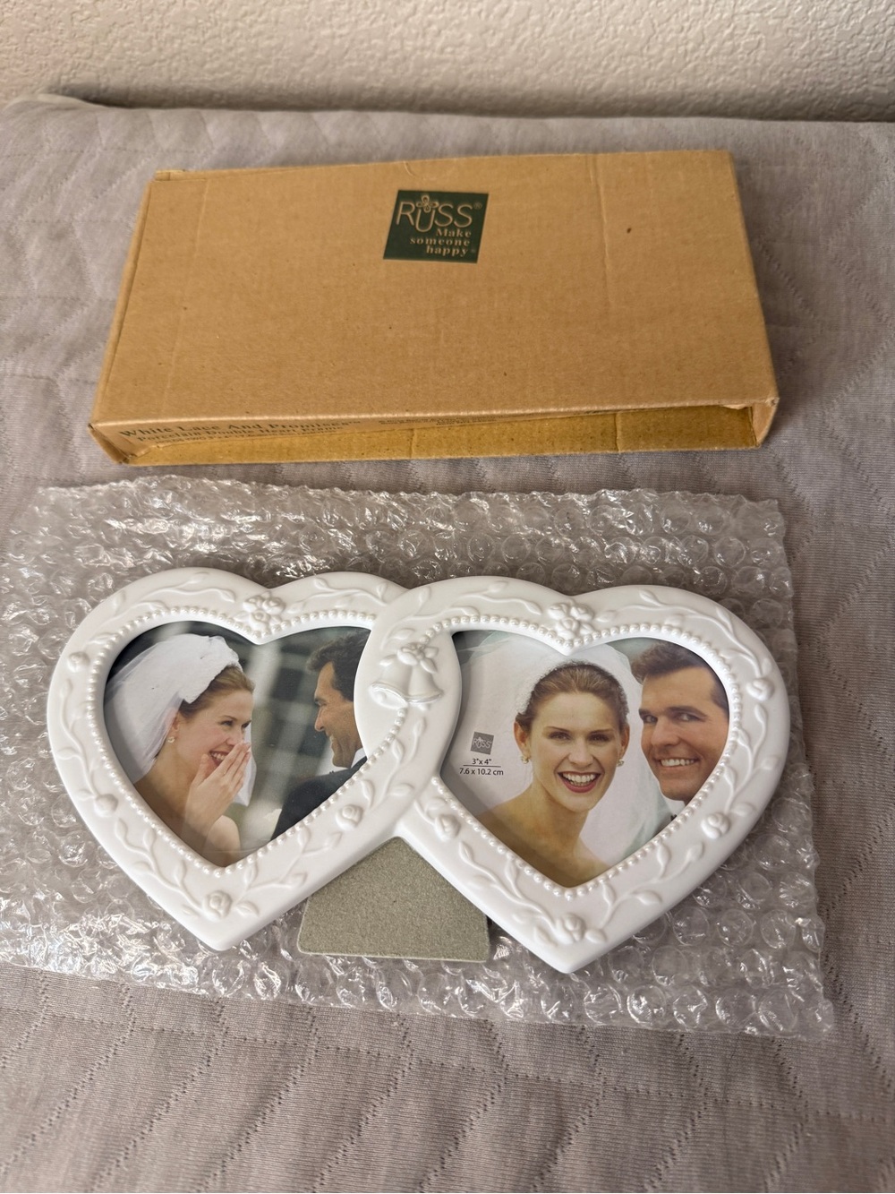 Russ White Lace and Promises Porcelain Double Heart Frame New